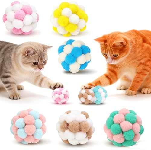 Jouet Chat 6 Pcs Balle Peluche Grelot 5 cm Doux Élastique Intérieur
