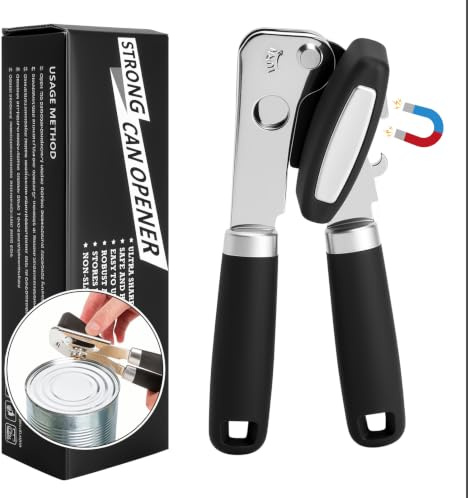 SLIAXINT Konservöppnare manuell professionell konservöppnare rostfritt stål, manuell multifunktionell robust professionell – 3-i-1 konservöppnare & locköppnare med magnet, ergonomiskt komforthandtag