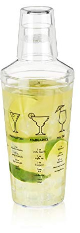 True Maraca Cocktail Shaker with Built In Strainer, Drink Mixer with 7 Classic Drink Recipes & Measurements, Perfect for Game Nights, BBQ, House Party, Picnic, Home Bar Accessories, 16 oz, Set of 1