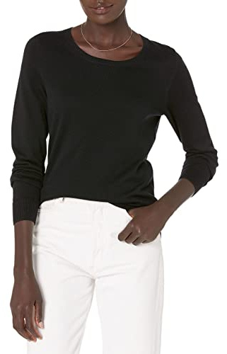 Amazon Essentials Pull Col Rond Léger À Manches Longues (Grandes Tailles Disponibles) Femme, Noir, XXL