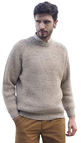 Aran Crafts Men's Fisherman Irish Rib Crew Neck Wool Sweater (C761-LARGE-SKI)