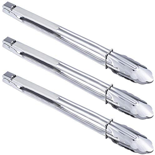 HINMAY 14 Inch Stainless Steel Locking Kitchen Tongs Extra Long Sturdy Heavy Duty Tongs Set for Cooking Grilling and Barbecue BBQ (14-Inch 3 Pieces)