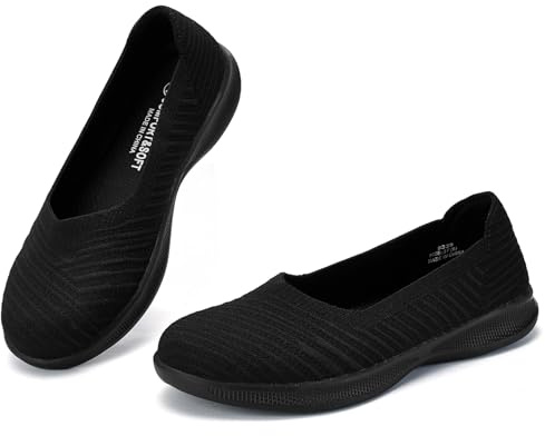 konhill Mocassins pour Femmes Confortables Loafers Décontractées Plates Slip-on Tricot Chaussures Habillées Chaussures de Marche Légères EU 37.5 Tout Noir