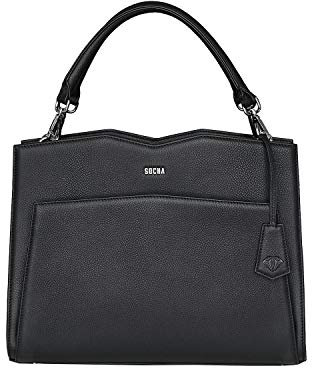Socha Laptoptasche Damen/Schultertasche Frauen/Designertasche mit Tragegurt - Elegant - Leder - Diamond Edition - 14 Zoll Schwarz