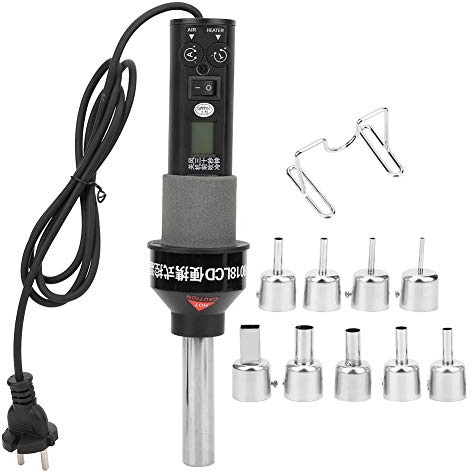 Termostato de pistola de aire caliente de 220 V CA, pantalla digital de 9 toberas, herramientas eléctricas industriales, pistolas de calor de soldadura con enchufe europeo