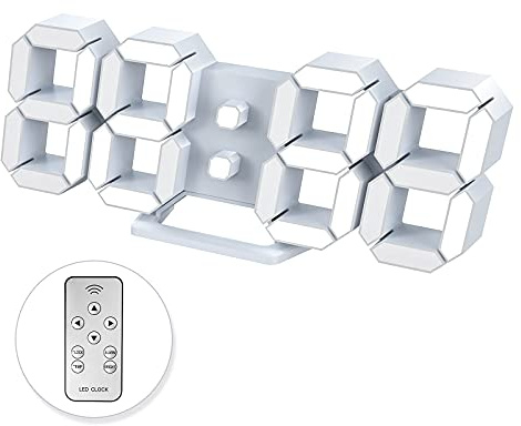 Digitale LED-Wanduhr, 3D-Wecker, Heimdekoration, Schlummerfunktion, kein Lärm, dimmbar, Zeitspeicher, 12/24 Datum, Temperaturanzeige, Fernbedienung, Nachtlicht, Büro, Küche, Schlafzimmer, Wohnzimmer,