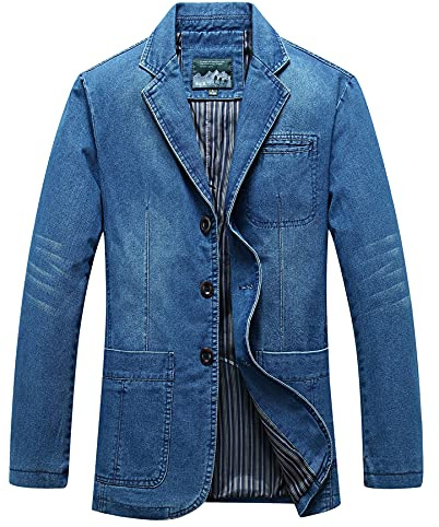 KTWOLEN Vardaglig retro denimjacka västerländsk mörk sten jeans långärmad streetwear bomullskappa vindtät med fickor, Ljusblått, XL
