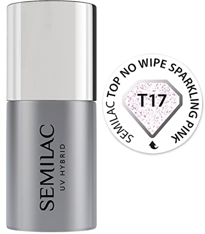 Semilac Top No Wipe Sparkling Pink T17 Top Coat for UV Nail Polish 7ml