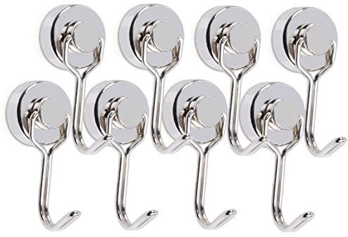MAGXCENE Ganchos Magnéticos, 20mm Imanes con Gancho, 8 Imanes de Neodimio Fuerte, 12 kg Giratorio Gancho Imán Potente para la Cocina Oficina Nevera Dormitorio Garaje Exterior