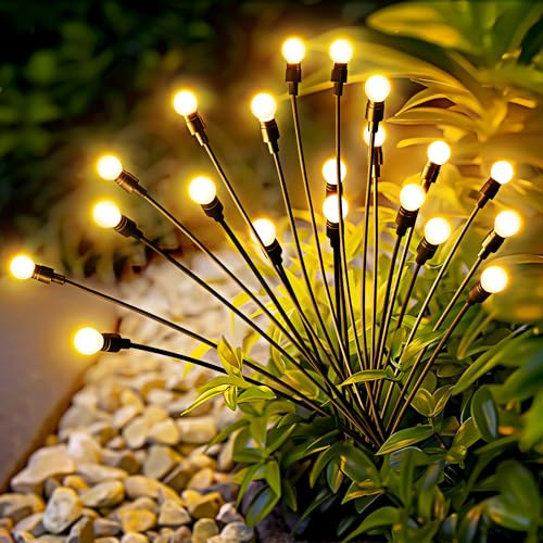 PATIOPIA Solar Garden Lights, LED Swaying Solar Lights Outdoor Waterproof, Warm White Firefly Outdoor Decorative Lights, Garden Decor, Yard, Patio, Pathway Decoration Gardening Gifts (2 Pack)