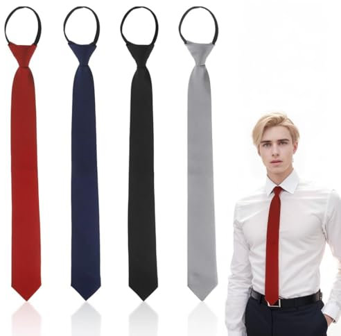 YUFFQOPC 4 Stück Krawatten für Herren,Verstellbarer Reißverschluss Krawatte für Büro Festliche Veranstaltungen Freizeit,DunkelRot Dunkelblau Schwarz Grau