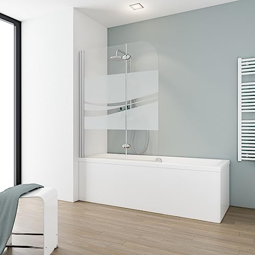 Schulte pare baignoire 112 x 140 cm, 2 volets (71+41), profilé alu-argenté, écran réversible, 180° contre le mur, montage gauche droite, verre de sécurité 5 mm sérigraphié, joint d'étanchéité