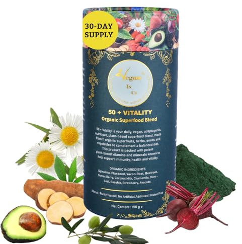 Fibre with Greens Organic Powder | 30 Servings | 50+ Natural Vitamins & Minerals | Daily Clean Greens for Energy, Immunity, Digestion, Bloat Relief, Gut, Circulation with 11 Superfoods Blend VeganIsUs