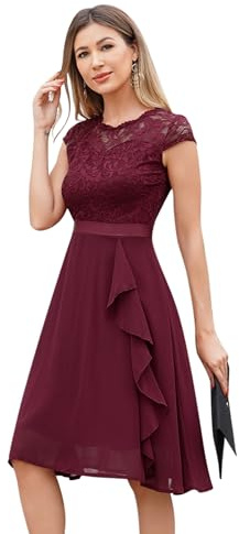 Odizli Robe de cocktail élégante à manches courtes en mousseline de soie pour femme - Robe de soirée courte pour mariage