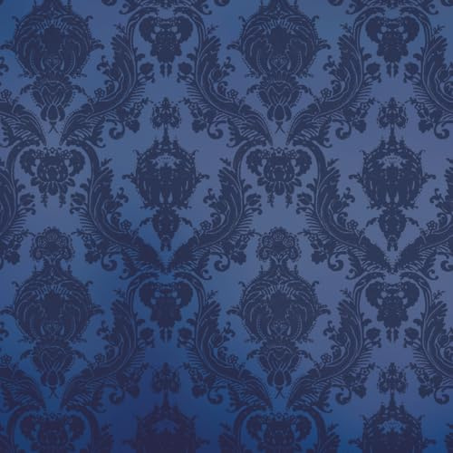 Tempaper Textured Metallic Blue Damsel Removable Peel and Stick Damask Wallpaper, 20.5 in X 16.5 ft, Made in The USA