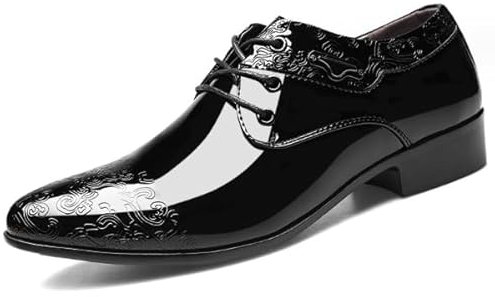 Men's Dress Shoes Pointed Oxfords Patent Leather Shoes Business Derbys Shiny Party Shoe Casual Brogues Tuxedo Shoes 9.5uk