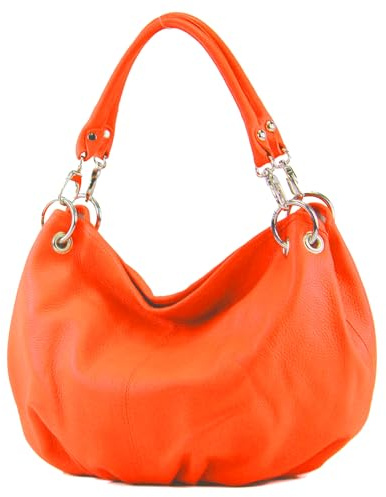 modamoda de IT40 Damen Leder/Nappaleder Schultertasche Hobo Bag handmade in Italy, Farbe:Orange Leder