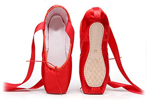 Xsclpomddy Scarpe da ballo da balletto professionali, scarpe da ballo con nastri cuciti per donne e ragazze, Colore: rosso, 40 EU