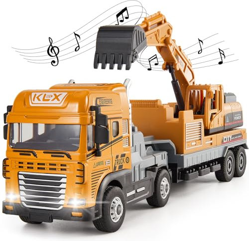 TOEY PLAY Baustellenfahrzeuge Kinder Bagger Spielzeug, Legierung Großer LKW mit Sound und Licht, Baustelle Spielzeug Geschenk für Kinder Jungen ab 2 3 4 5 Jahre