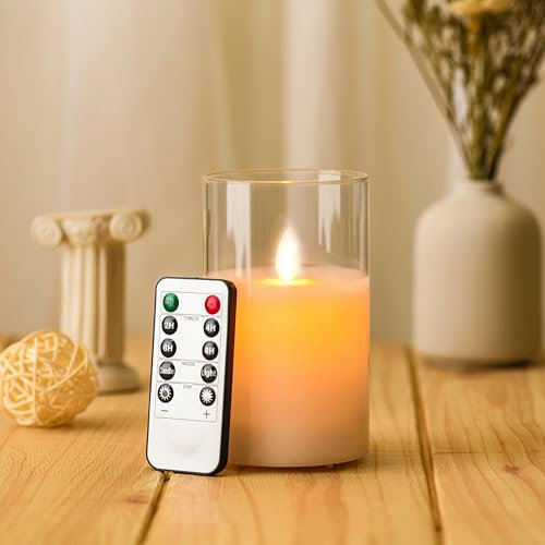 FiiMoo Candela LED, Candele Batteria, Candele LED Senza Fiamma, Candela in Vetro Senza Fiamma, Alimentazione a Batteria Candele con Telecomando Per La Decorazione, Festa, Vacanze, Hotel-10cm