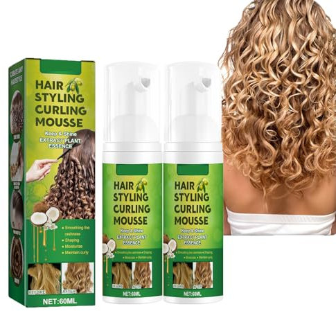 Dyceittdia 2pcs Mousse per lo Styling dei Ricci, Mousse modellante per ricci soffici, Rimbalzatore di ricci, Trattamento idratante Schiuma Mousse Styling, 2pcs*60ml, hair2