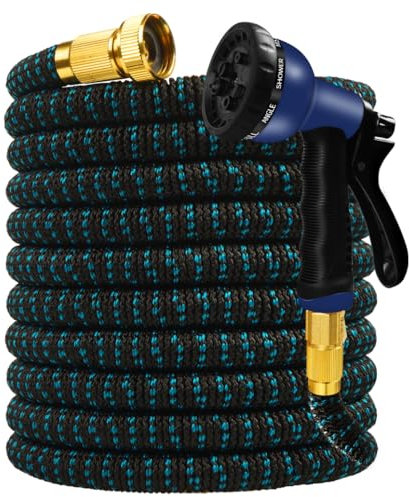 Revo Garten Flexibler Gartenschlauch 15 m – Hochdruckbeständig bis 30 Bar, Knickfrei & Dehnbar, UV‑ & Wetterfest, Leicht & Robust Wasserschlauch (Schwarz/Blau)