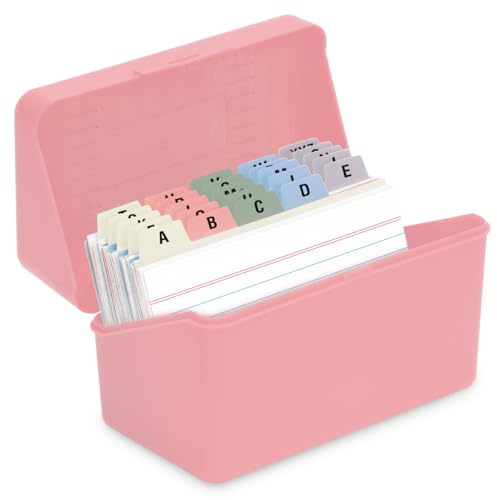 H4D 3x5 Index Card Holder with 100 Index Cards and 25 Dividers, Light Pink