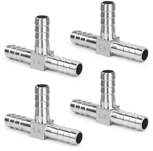 Conector de Manguera en Forma de T 3 Vías, 13mm Pieza en T Conectores de Púas de Acero Inoxidable 304 Boquilla Accesorios para Aire, Gas, Agua (4 Pieza)