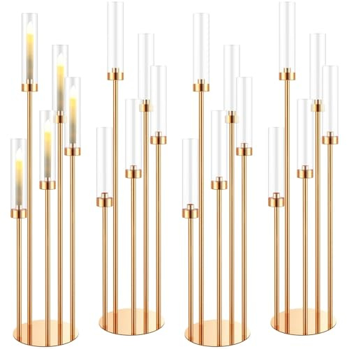 Candelabra Lot de bougeoirs à 5 bras en métal pour centres de table, abat-jour en acrylique pour fête de mariage et décoration de la maison