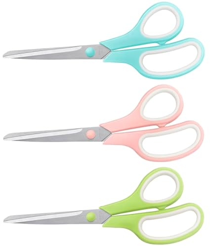 Scissors All Purpose Bulk Set of 3, Scissors for Office Home School Craft Supplies, Soft Comfort-Grip Right/Left Hand, Viridian, Vivid Green, Pink