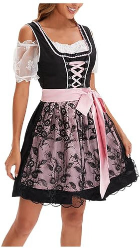 Robe Dirndl pour femme Oktoberfest - Manches courtes - Robe de bière - Robe de spectacle sur scène - Jupes décontractées pour femme
