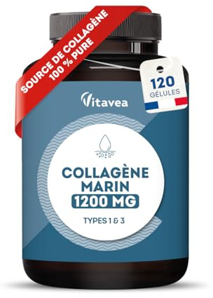 Collagène Marin Hydrolysé 1200 mg (Collagène HM Breveté) - 120 Gélules - Peptides Types I & III - Peau, Cheveux & Ongles - Sans Additifs, Sans OGM - Fabriqué en France - Vitavea