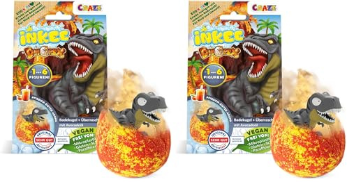 INKEE Bomba de baño infantil con dinosaurio sorpresa, bola de baño efervescente 100g aroma melocotón y aguacate, bombas de baño para niños relajantes y divertidas (Paquete de 2)