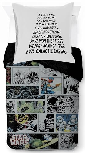 Jay Franco Star Wars Darth Vader sängkläder – supermjuka barnsängkläder med örngott, endast påslakan (fyllning ingår ej), Luke Skywalker, Chewbacca, R2-D2, grå, 2-delad enkelsäng
