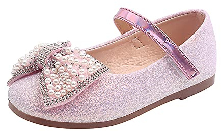YIzdegg Flicka prinsesskor – Mary Jane-skor med fjärilsballerina, glitter, platta skor, fest, flickskor, festliga dopskor, bröllop, kostym, skor för småbarn, barn, ROSA, 23 EU