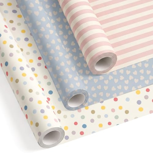 OH YEAH - 3 Unidades - Rollos Papel de Regalo Diseños Surtidos - 70 cm x 2 m - Papel de Envolver para Regalos y Detalles - Decoración Fiestas y Eventos - Ideal para Cumpleaños, Bodas y Celebraciones