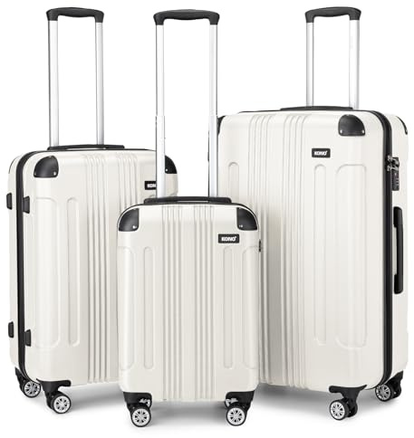 Kono 3 Pcs Luggage Set Hard Shell Lightweight Suitcase (Beige)