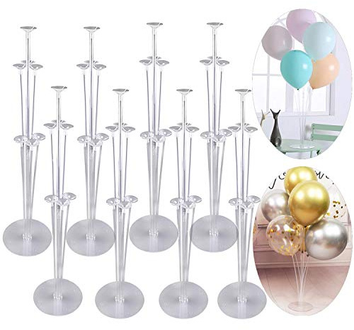 JOLLYSTYLE 8 Sets Balloon Stand Holder Kit with 56 Sticks 56 Cups and 8 Base - Table Desktop Centerpiece Decorations for Wedding Birthday Baby Shower Party