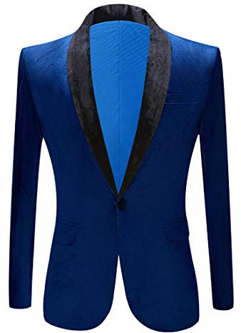 PYJTRL Veste de Costume en Velours pour Homme Coupe ajustée (L, Bleu)