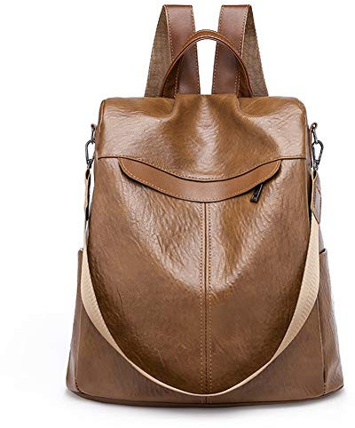 Estwell Rucksack Damen Anti Diebstahl Wasserdicht PU Leder Schultertasche Handtasche Mädchen Mode Schultasche Schulrucksack Reise Tagesrucksack, Braun