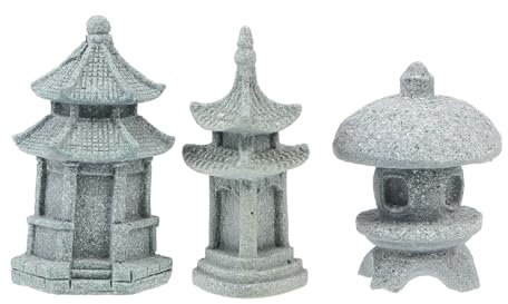 Cabilock 3 Stücke Mini Japanische Steinlaterne Asiatische Pagode Statue Miniatur Garten Steine Skulptur Steinfigur für Aquarium Ornamente Micro Landschaft Dekoration Feengarten Zubehör Deko