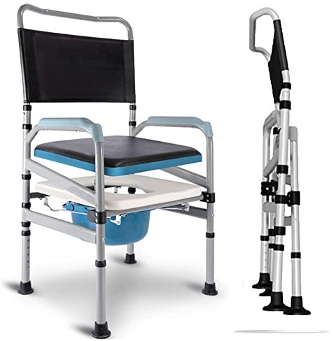 Chaise Percée, Portative Réglable en Hauteur Chaise de Toilette, Pliable Amovible Chaise Pot avec Pieds Antidérapants, Chaise de Douche Adulte pour Personnes Âgées Handicapées