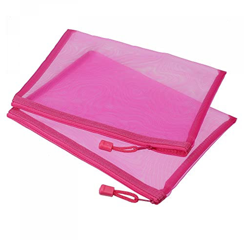 sourcing map Mesh Zipper Bags, A5 Nylon Zip Pouch Pencil Case Storage Pockets for Travel Office Accessories, Rose Red Pack of 6
