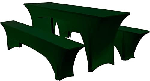 Elastisch Biertischhussen Bierbank-Auflage & Tischdecke Für 50 cm or 70 cm Table Width 3 TLG-Set Breite Bierzeltgarnitur Stretch Hussen Für Festzeltgarnituren Bierbank Hussen (50 cm,Green -3)