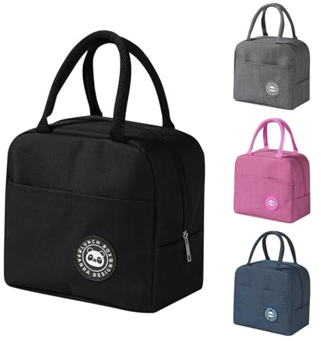 Ruucy Borsa Termica Porta Pranzo Piccola, 5L Borsa Frigo Pranzo Ufficio, Borsetta Termica Piccola Lunch Bag per Lavoro, Scuola,Viaggi, Campeggio, Picni (Nero)