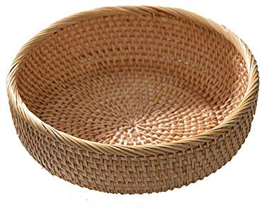 BYNYXI Rund Rattankorb, Natürliches Rattan Obstschalen Gewebt Aufbewahrungskorb Stapelbar Obstkörbe Geflochtene Schlüsselhalter Ablagekorb für Küche Badezimmer Schlafzimmer Organizer-25cmx10cm