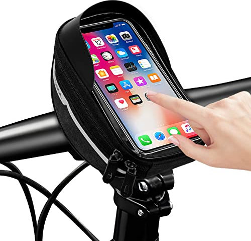 Fahrrad Rahmentasche, Wasserdicht Lenkertasche Handytasche für Smartphone unter 6.5 Zoll, Fahrrad Handyhalterung Oberrohrtasche mit 3D-Sonnenblende/TPU Touchscreen, für Montainbikes, Rennrad, Ebikes