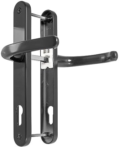 TSS UPVC Door Handle Set in Anthracite Grey, 92mm PZ (Centres), Lever/Lever, Screw to Screw 210mm with Backplate 242mm x 34mm - Grey Replacement PVC Door Handle