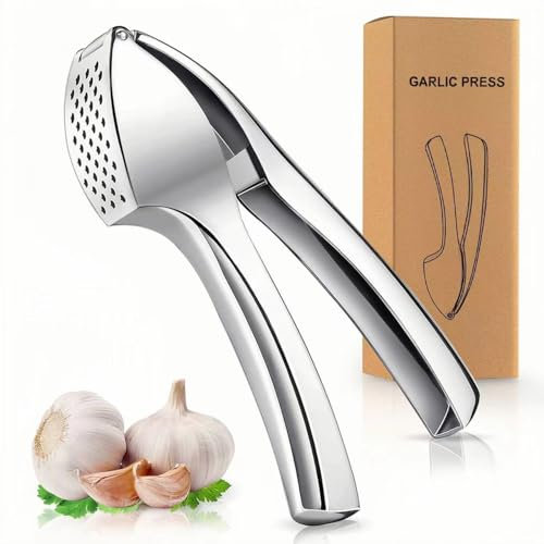Phantasy® Knoblauchpresse, Silber Knoblauchschneider Garlic Press, Zinklegierung Knoblauch Crusher Praktischer Küchenhelfer Spülmaschinenfest Robust, Handlich Leicht zu Reinigen