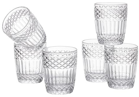 Baroni Home Juego de 6 Vasos de Vidrio Decorados con Acabados en Relieve, 30 cl, Lavables en Lavavjillas, 8 X 8 X 10 cm, Transparente